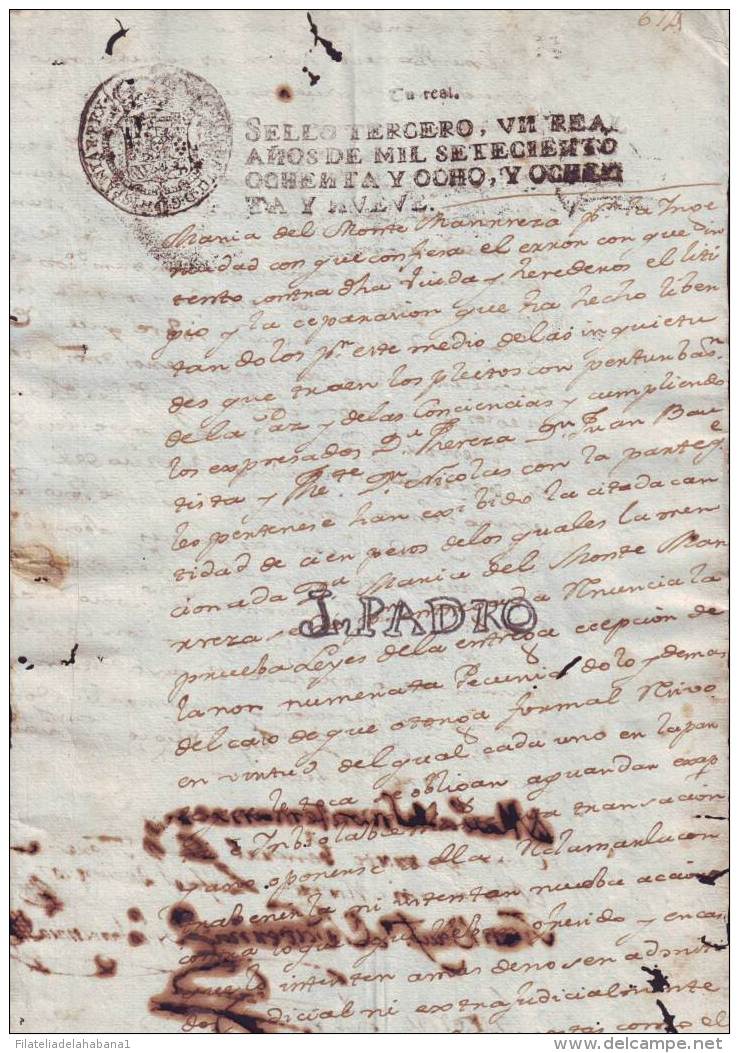 1788-PS-10 BX6602 CUBA SPAIN PUERTO RICO SEALLED PAPER 1788-9 3RO ESPAÑA PAPEL SELLADO - Timbres-taxe