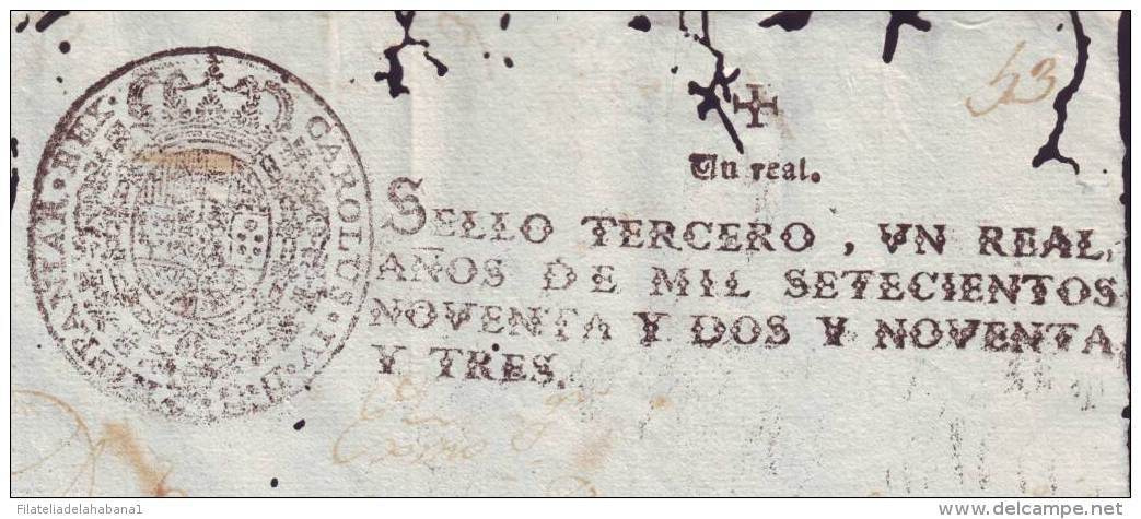 1792-PS-10 BX6603 CUBA SPAIN PUERTO RICO SEALLED PAPER 1792-3 4TO ESPAÑA PAPEL SELLADO - Timbres-taxe