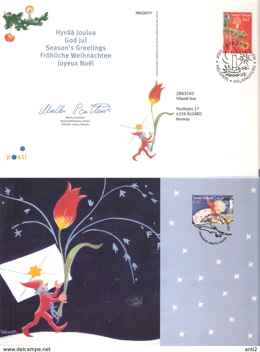 Finland 2004 Christmas, Greeting Card For Post Office, Mi 1725-1726 In Folder, Cancelled(o) - Lettres & Documents