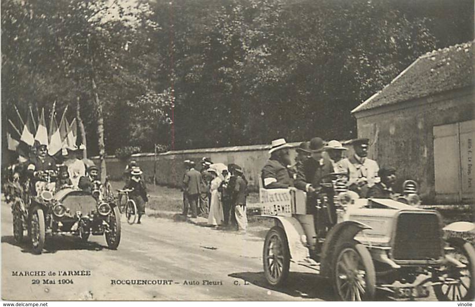 D-18-691 : MARCHE DE L'ARMEE. 29 MAI 1904. ROQUENCOURT. AUTOMOBILE FLEURIE - Rocquencourt