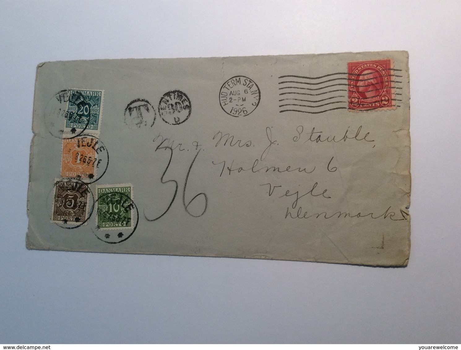 Denmark 1921-26 Two Postage Due PORTO Cover From USA ( Brooklyn NY MICH Danemark Lettre Brief - Postage Due