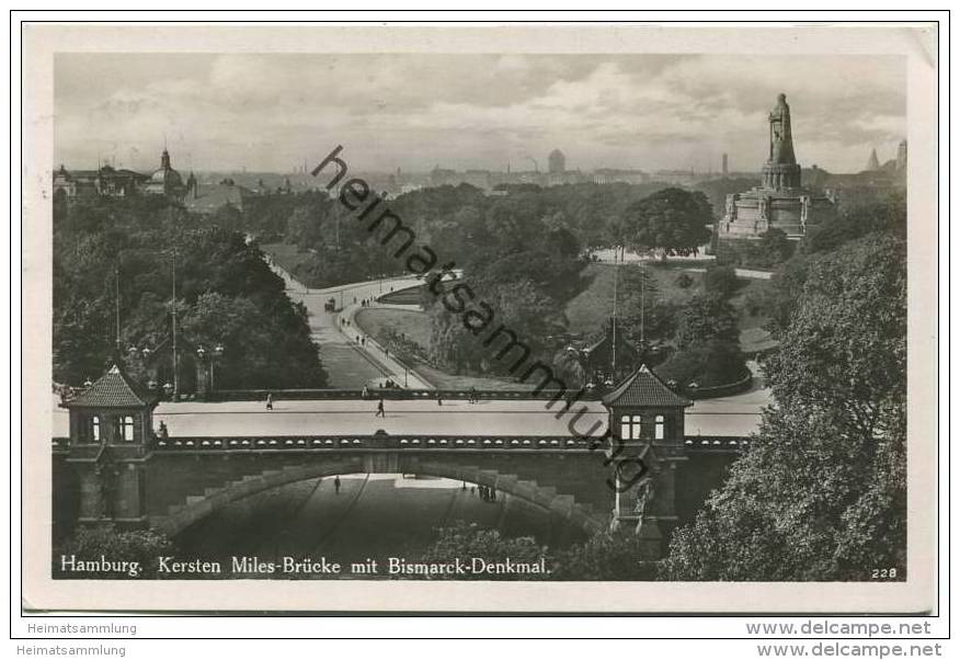 Hamburg - Kersten Miles Brücke Mit Bismarck-Denkmal - Foto-AK - Wandsbek