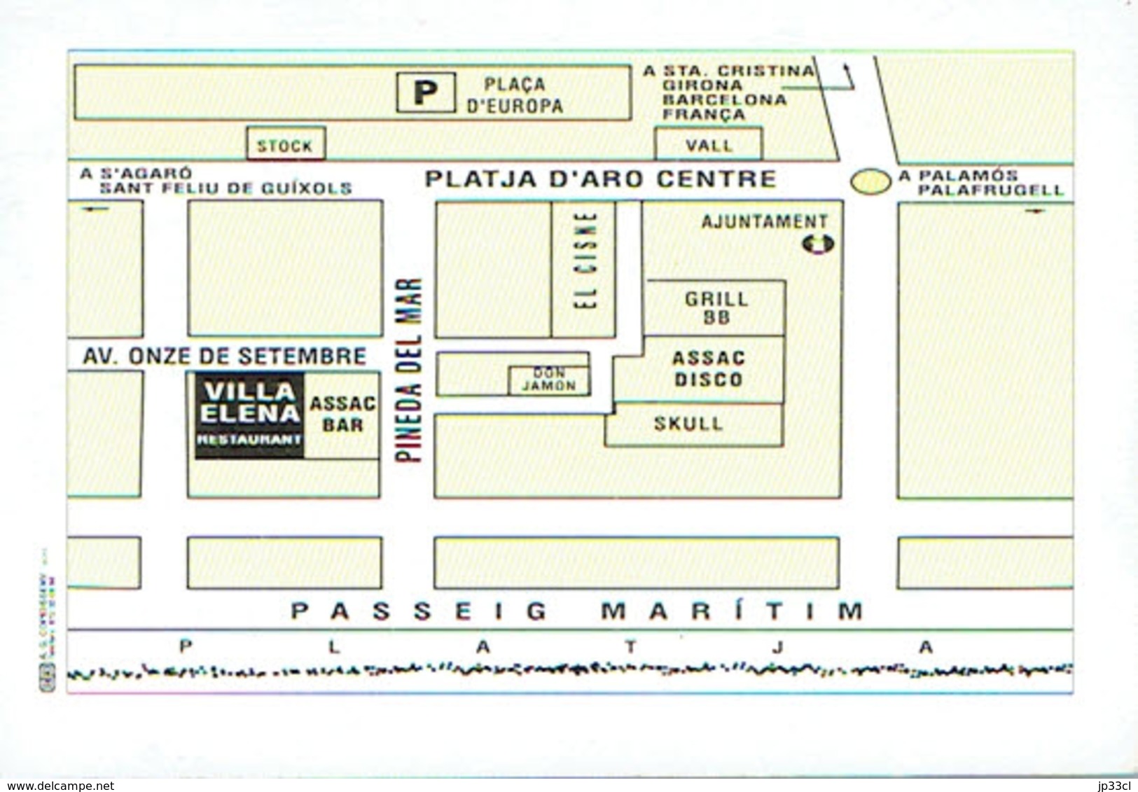 Carte De Visite Du Restaurant Grill Villa Elena, Playa De Aro (Espagne) Vers 1999/2000 - Visitenkarten