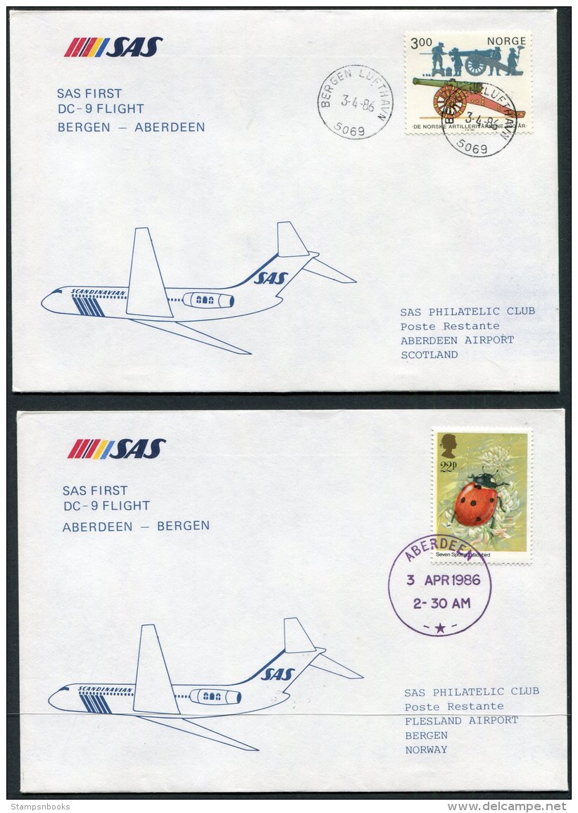 1986 Norway / Scotland  2 X SAS First Flight Covers. Bergen / Aberdeen - Covers & Documents