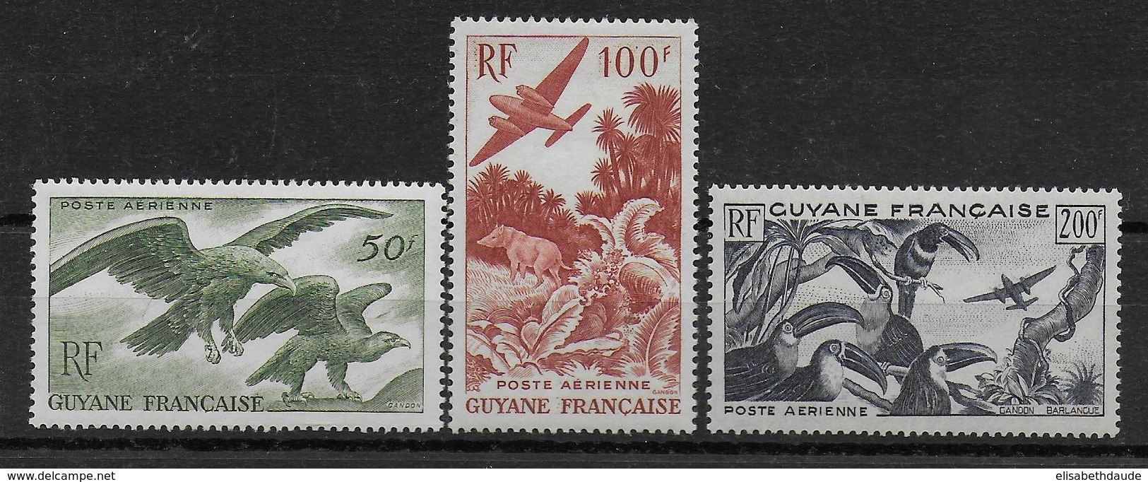 GUYANE - 1947 - POSTE AERIENNE YVERT N° 35/37 * MLH - COTE = 69 EUR. - Ungebraucht