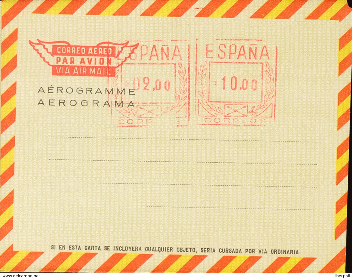 Entero Postal. Aerograma. (*) AE92 1970. 10 Pts + 2 Pts Sobre Aerograma Con Doble Franqueo (II+II). MAGNIFICO. (Láiz 200 - Sonstige & Ohne Zuordnung