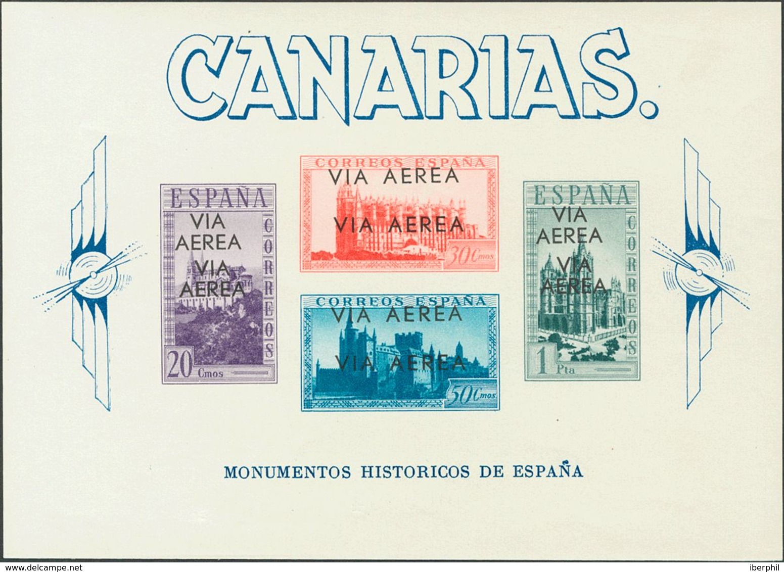 Canarias. ** 62hh 1939. Hoja Bloque. Variedad HABILITACION DOBLE. MAGNIFICA Y RARA. 2018 275. - Sonstige & Ohne Zuordnung