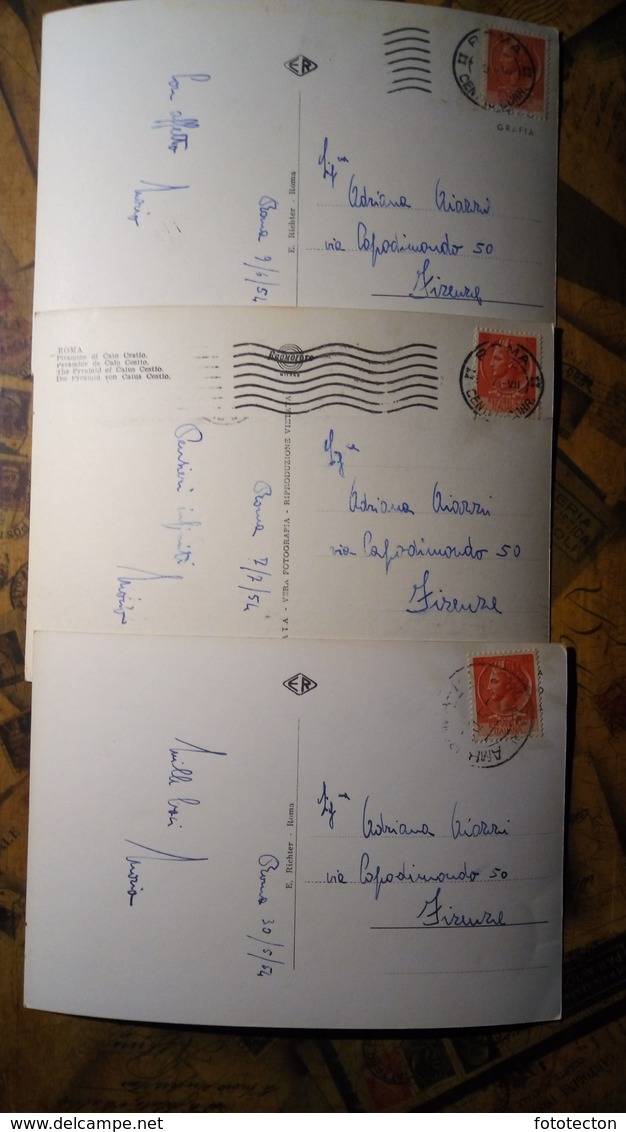 Roma - Lotto Di 3 Cartoline - Via Appia, Piramide, Accademia Di Francia - Viaggiate 1954 - Collezioni & Lotti