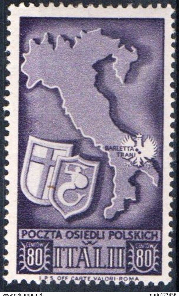 ITALIA, ITALY, OCCUPAZIONE, CORPO POLACCO, 1946, FRANCOBOLLO NUOVO (MLH*) Un. 22    Sas. 22 - 1946-47 Zeitraum Corpo Polacco