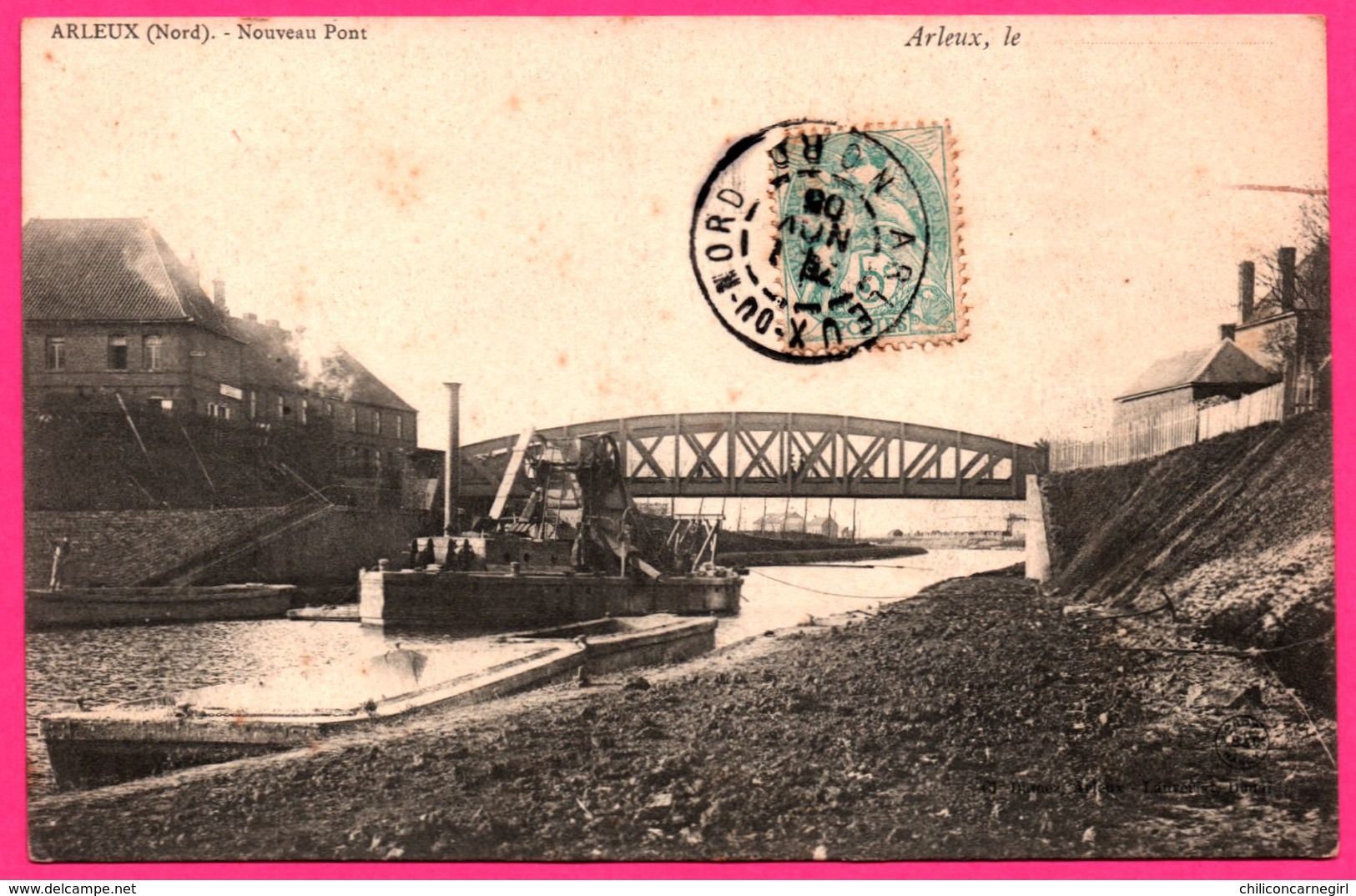 Arleux - Nouveau Pont - Péniche En Gros Plan - Animée - Cliché DAMEZ - LAUVERJAT - 1905 - Arleux