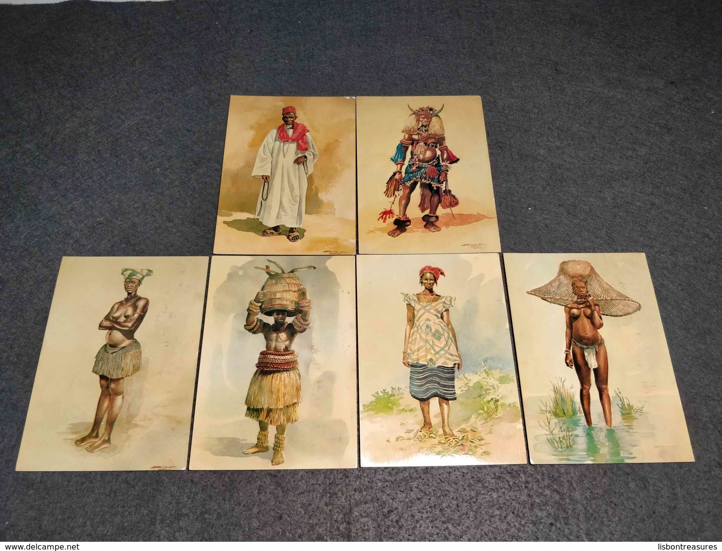 VERY RARE LOT X 6 POSTCARDS PORTUGAL GUINEA BISSAU TRIBAL COSTUMES PEOPLE W/ FDC CANCEL 1968 - Guinea-Bissau