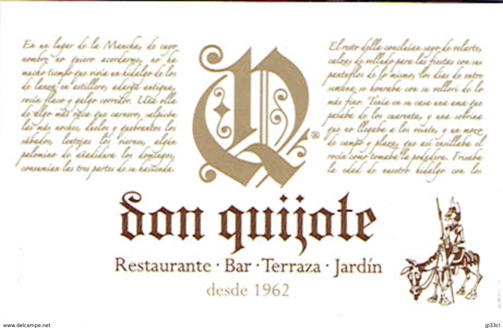 Carte De Visite Dépliante Du Restaurant Bar Don Quijote, Platja D'Aro (vers 2014) - Visitekaartjes