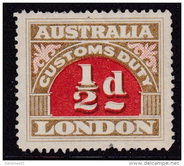 AUSTRALIA 1917 Customs 1/2d Label Mint Pulled Perf - Fiscales