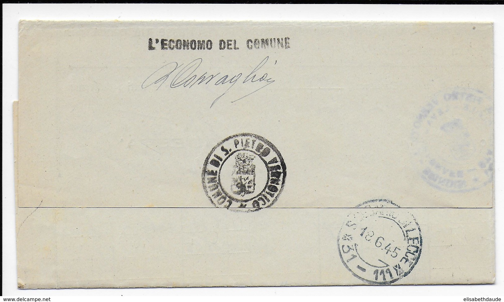 ITALIE - 1945 - ENVELOPPE De La COMMUNE De SAN PIETRO VERNOTICO => SAN CESARIO DI LECCE - Marcophilia