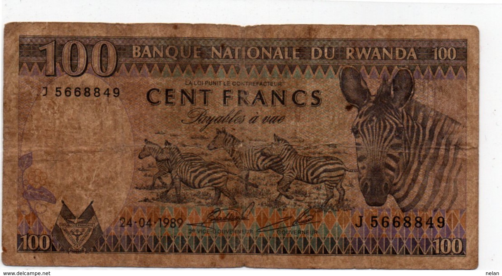 RWANDA 100 FRANCS 1989 P-19 - Rwanda