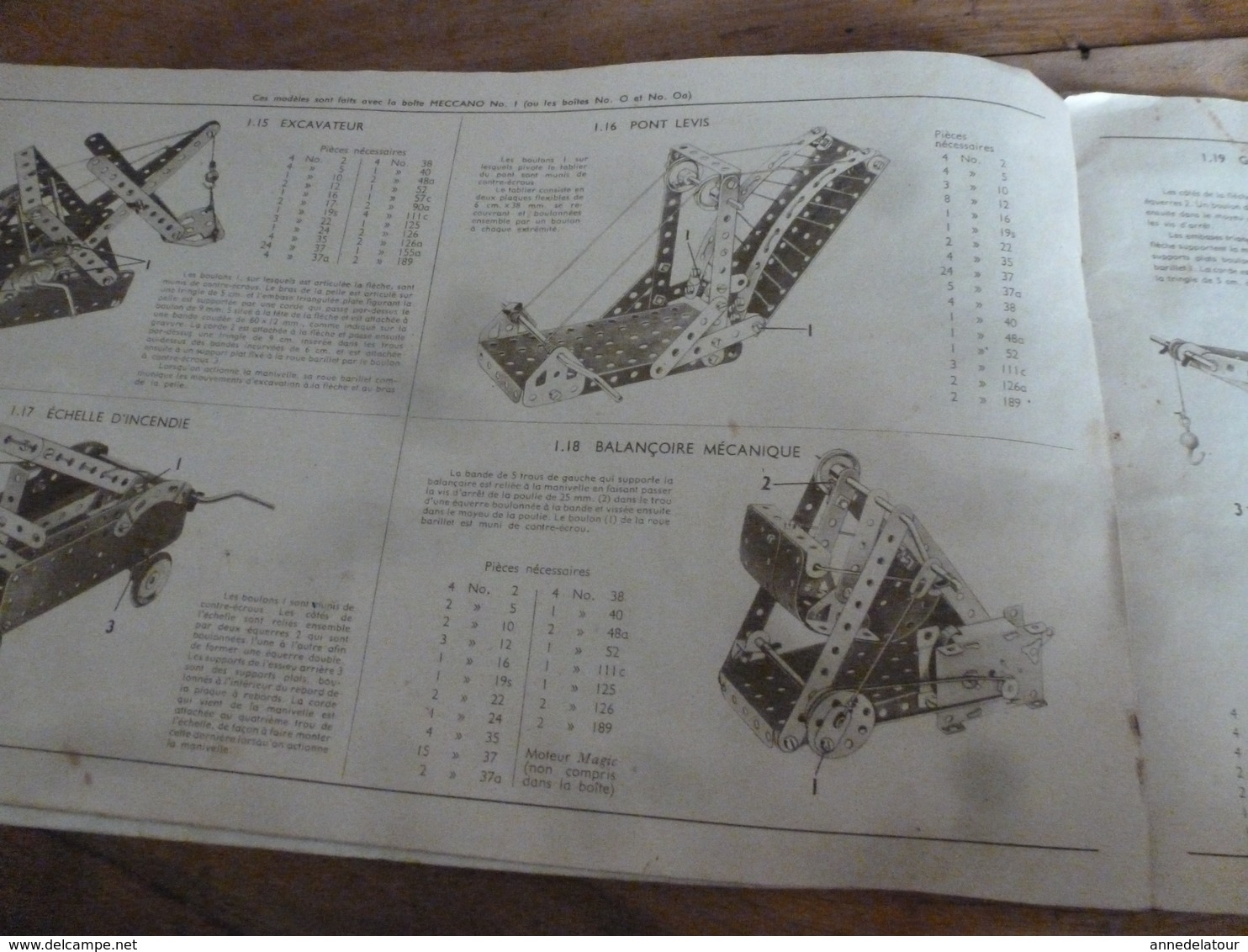 Manuel d'Instruction  MECCANO n° 1- avec modèles de constructions (20 pages comprenant la couverture)