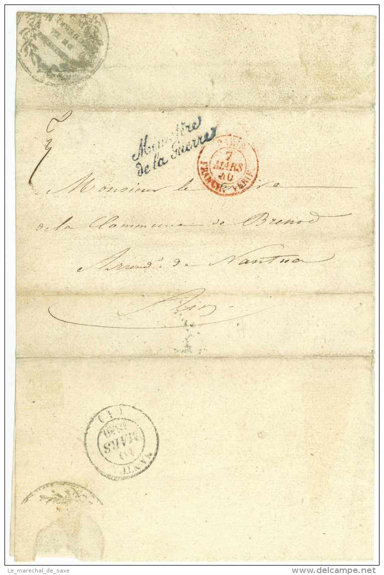 Paris 1840 Ministere De La Guerre FRANCHISE VERIFIEE - Army Postmarks (before 1900)