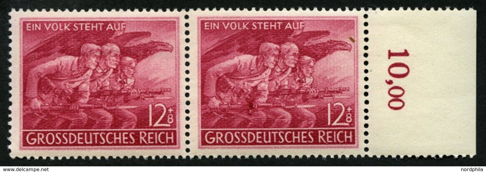 Dt. Reich 908VIII **, 1945, 12 Pf. Volkssturm Mit Abart Zweite Hand Von Links Verstümmelt, Im Waagerechten Paar Mit Norm - Other & Unclassified