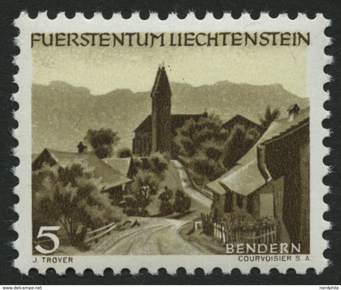 LIECHTENSTEIN 284II **, 1949, 4 Rp. Bendern Mit Abart 2 Farbpunkte Rechts Vom Kirchturm, Pracht, Mi. 190.- - Sonstige & Ohne Zuordnung