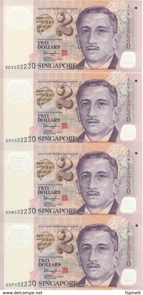 SINGAPORE  8 X 2 $ Notes With Identical Serial Nr. But Different Letter Code (scarce)  2 Stars At Back UNC - Singapour