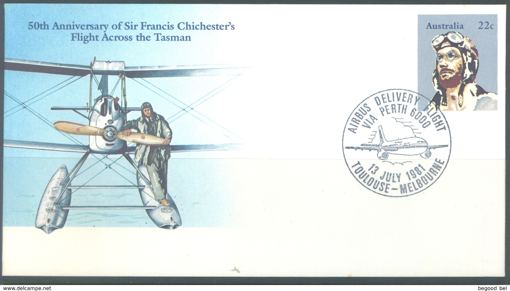 AUSTRALIA -  PREPAID - AIRBUS DELIVERY FLIGHT  VIA PERTH 13.07.1981  - SIR CHICHESTER'S - Lot 17388 - Premiers Vols