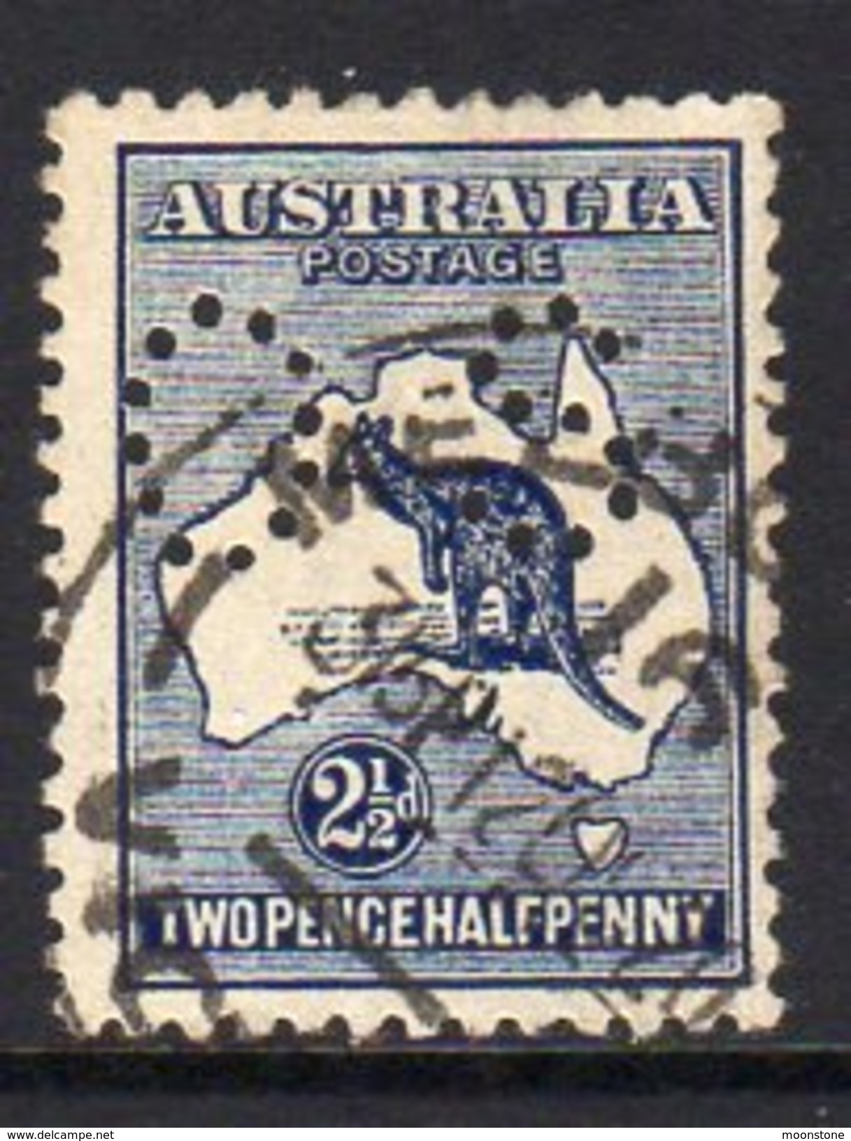 Australia 1915-28 2½d Deep Blue 'Roo Official, Wmk. 6, Punctured OS, Used (SG O44) - Servizio