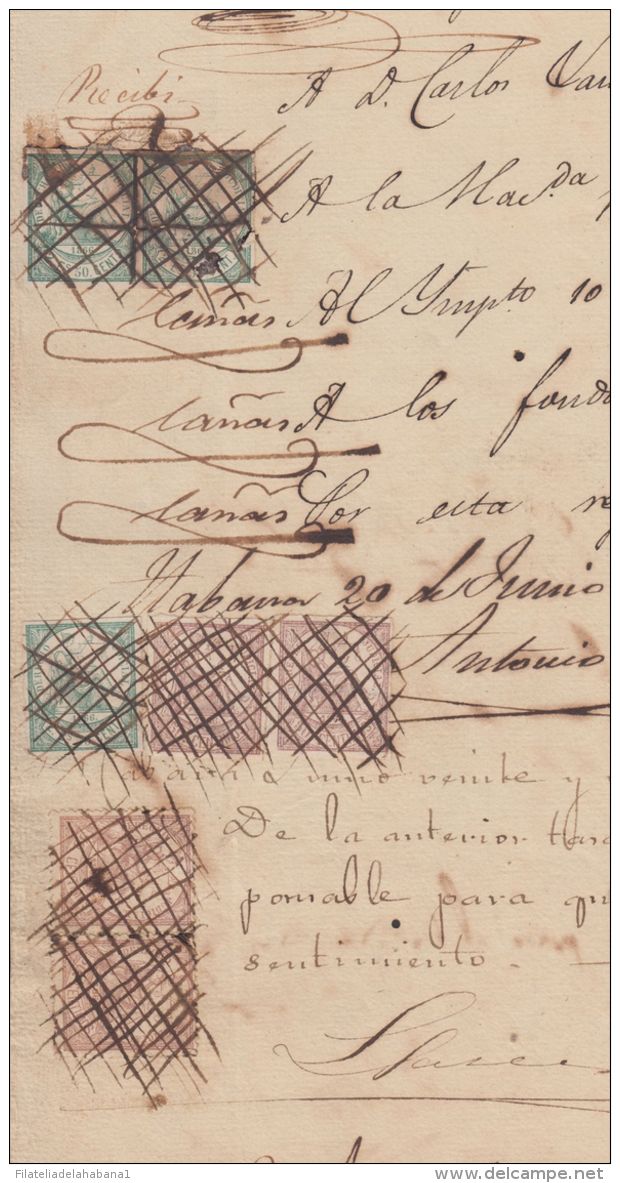 DER-100 CUBA SPAIN ESPAÑA (LG-1335) 1866 2,5 E DERECHO JUDICIAL REVENUE ALL POSTAL FORGER-Y. ORIGINAL DOC. - Timbres-taxe