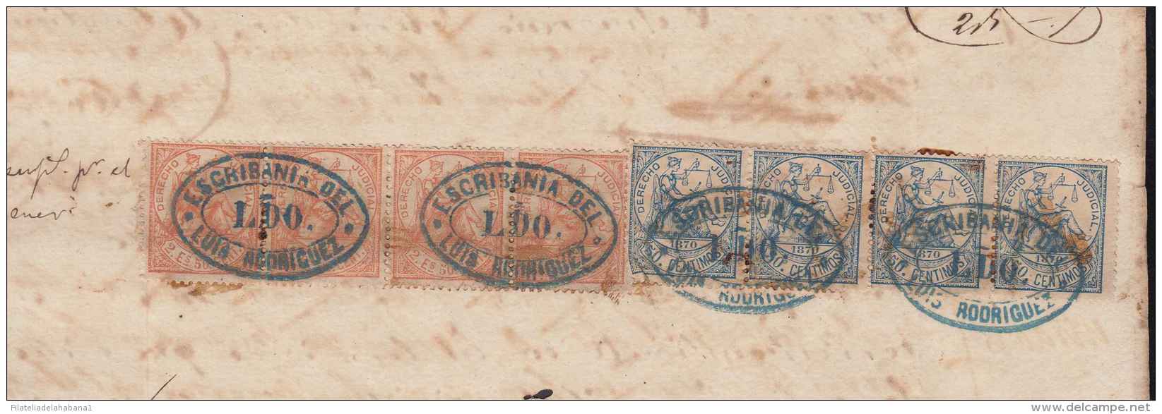 DER-104 CUBA SPAIN ESPAÑA (LG-1338) 1870 50c +2,5E DERECHO JUDICIAL REVENUE. MARCA ESCRIBANIA DE LUIS RODRIGUEZ. ORIGINA - Timbres-taxe