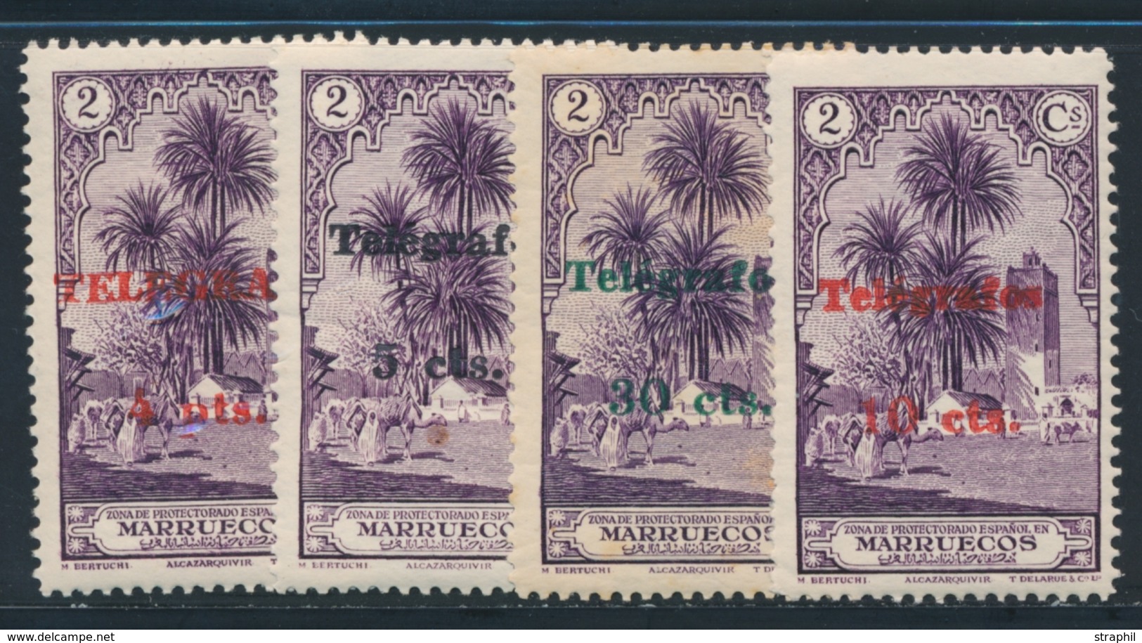 * TIMBRES TELEGRAPHE N°42/44, 47 - 4 Valeurs - Qques Rousseurs - Marocco Spagnolo