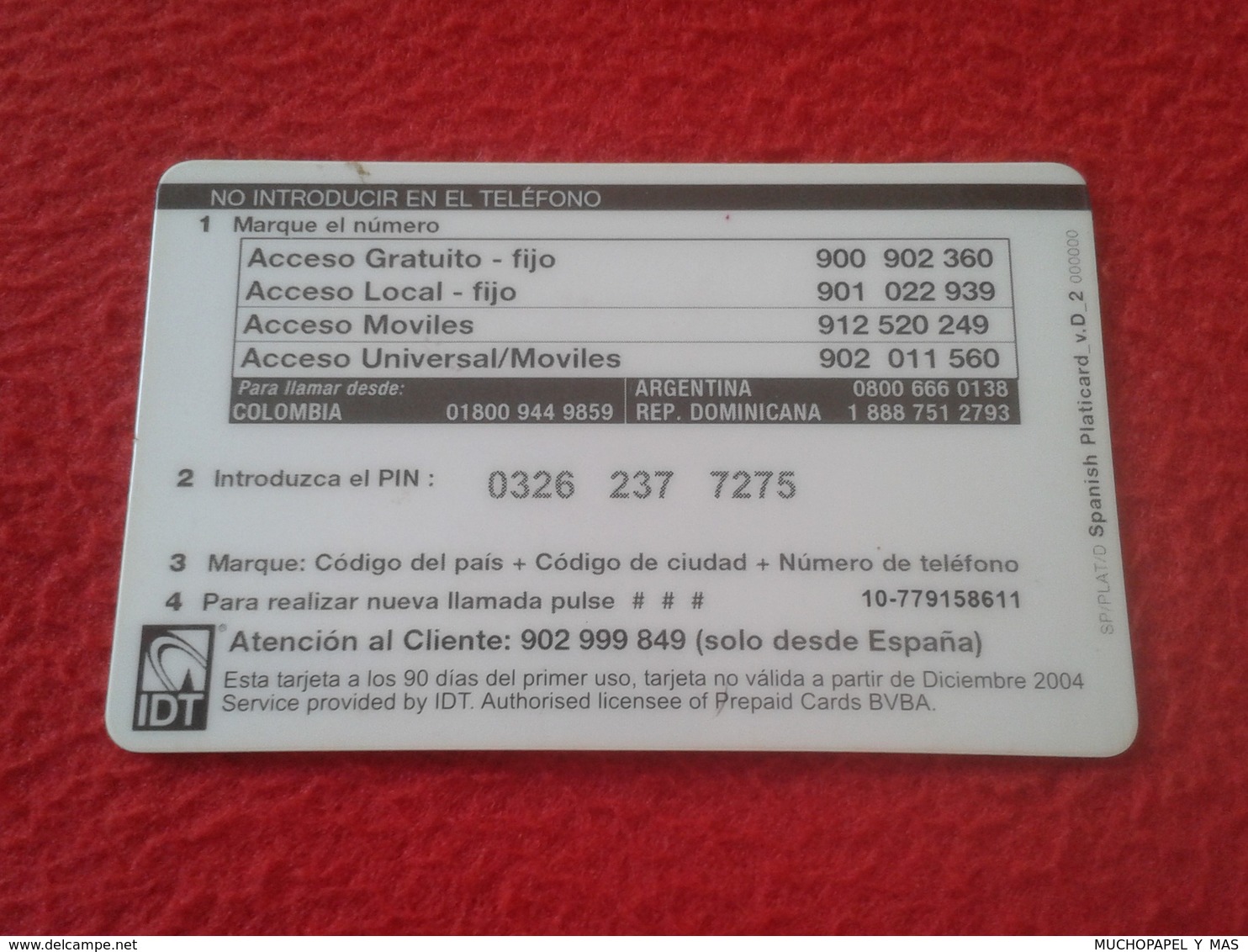 ANTIGUA TARJETA TELEFÓNICA PHONE CARD ESPAÑA SPAIN ESPAGNE ? PLATICARD PLATI CARD 10 EUROS IDT VER FOTO/S Y DESCRIPCIÓN - Autres & Non Classés