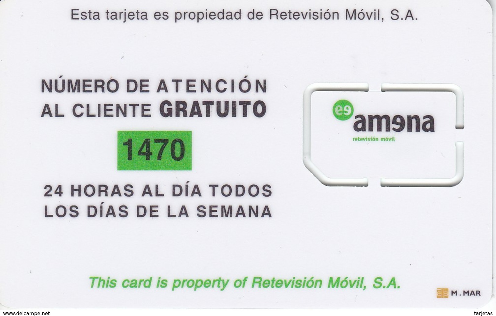 AMR-006 TARJETA DE ESPAÑA DE AMENA AUNA  GSM-SIM   SIN NUMERO  NUEVA-MINT - Amena - Retevision