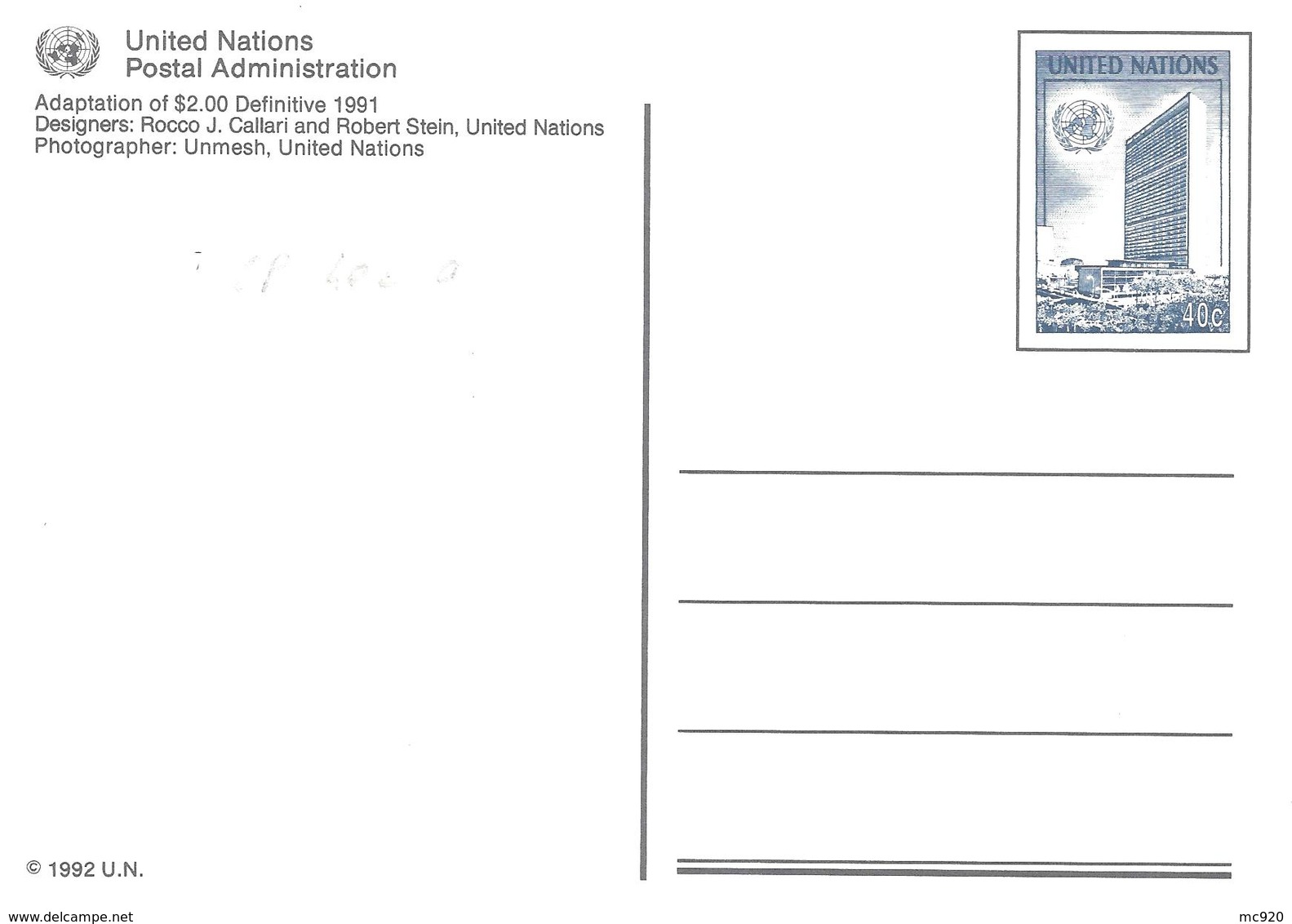 Nations Unies New York United Nation Entier Postal, Ganzsachen, Postal Stationery Carte Postale Postkarte - Covers & Documents