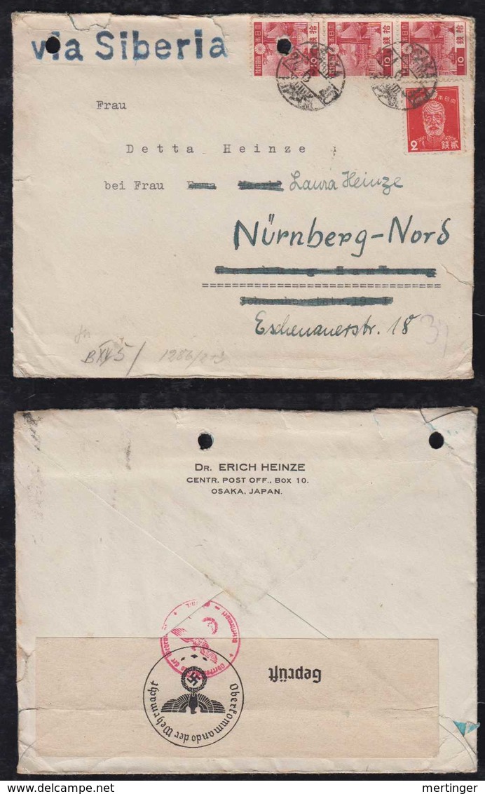 Japan 1940 Censor Cover OSAKA To NUERNBERG Germany Via Siberia - Lettres & Documents