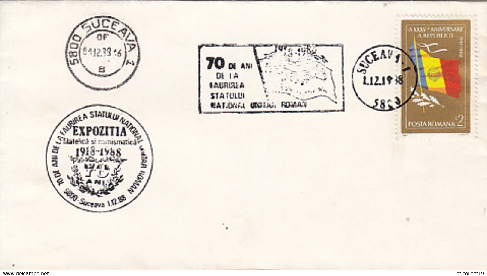 ROMANIAN UNITED STATE ANNIVERSARY, STAMP AND SPECIAL POSTMARKS ON COVER, 1988, ROMANIA - Brieven En Documenten
