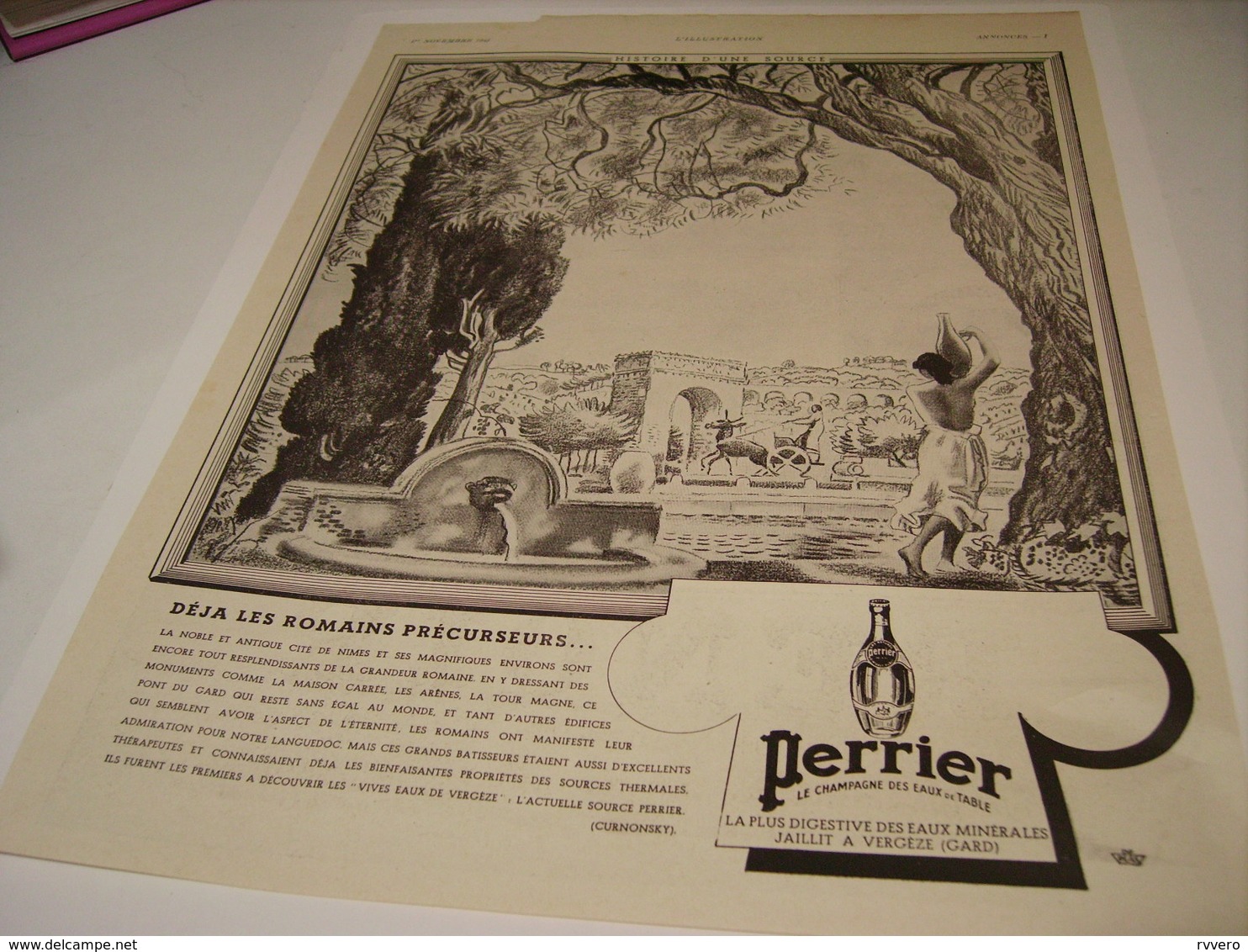 ANCIENNE PUBLICITE LES ROMAINS ET  PERRIER  1941 - Perrier