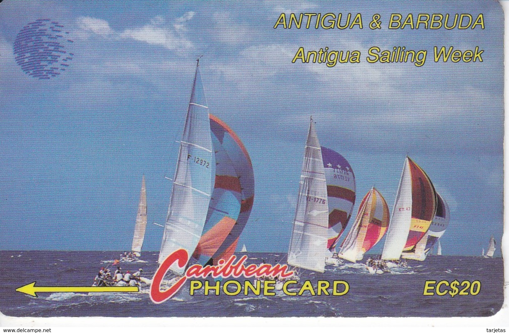 TARJETA DE ANTIGUA & BARBUDA DE UNOS VELEROS - 13CATB SOBRE FONDO GRIS - Antigua E Barbuda