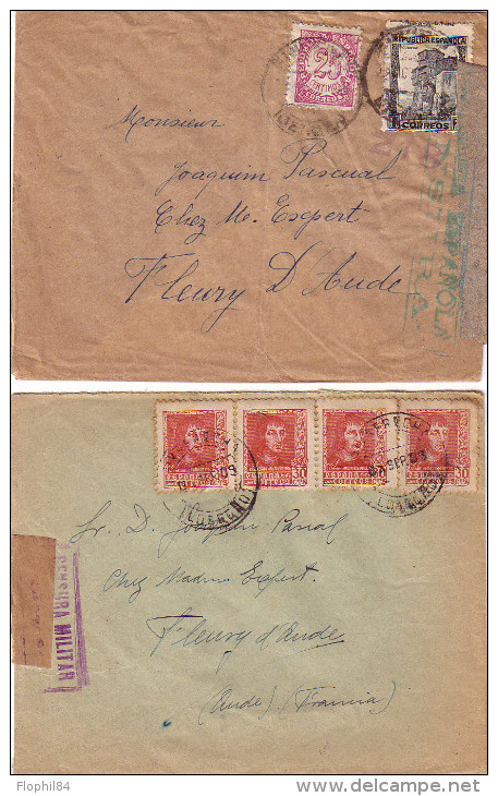 ESPAGNE - LOT DE 12 LETTRES ET FRAGMENT DE LETTRES TOUTES AVEC CENSURES DIVERSES DONT UN AVEC TAXE - MANQUE 2 TIMBRES. - Marques De Censures Républicaines