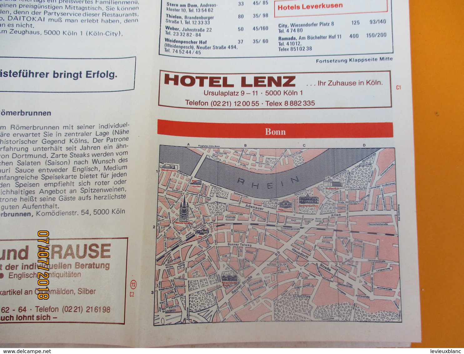 Plan - Guide Ville de COLOGNE/Kölner Gästeführer/Guide Touristique/Shopping-Hôtels-Restaurants/1982     PGC216