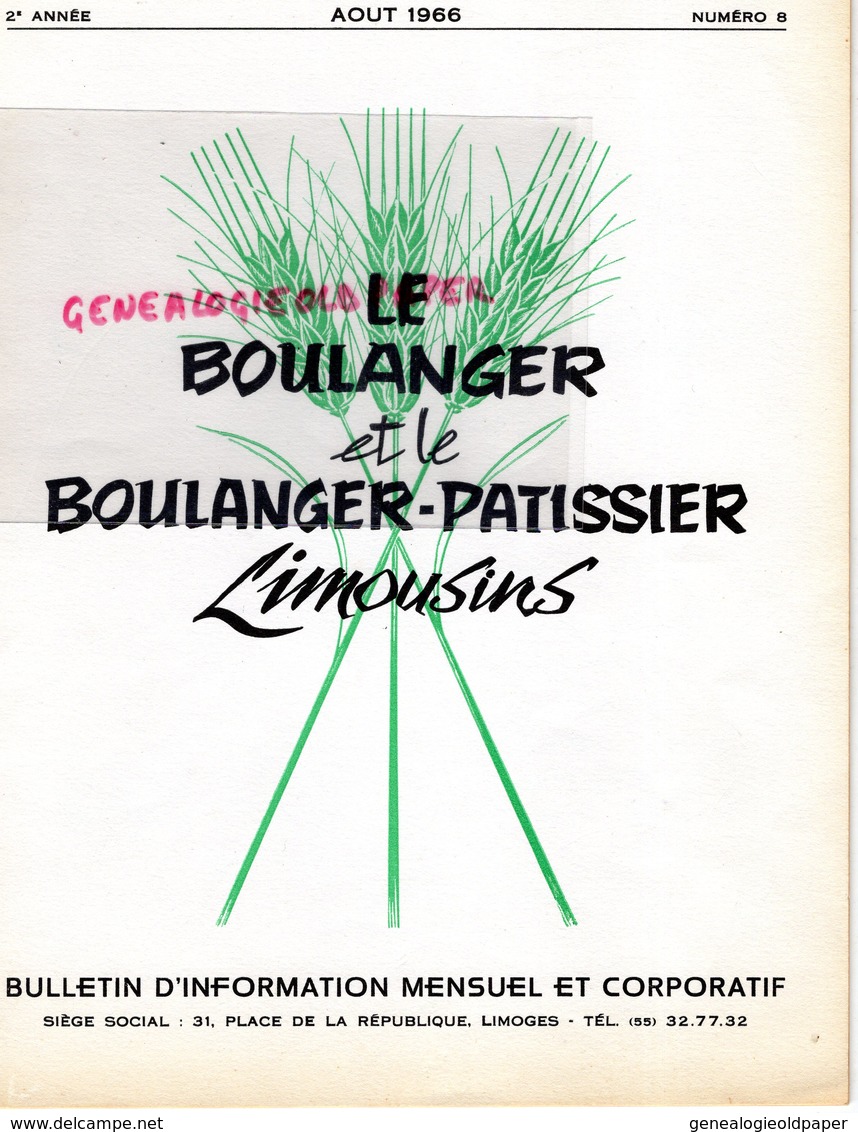 87-LIMOGES-BLOND BERNEUIL BULLETIN LE BOULANGER PATISSIER LIMOUSINS-BOULANGERIE PATISSERIE- N° 8-1966-MINOTERIE MAZIN- - Küche & Wein