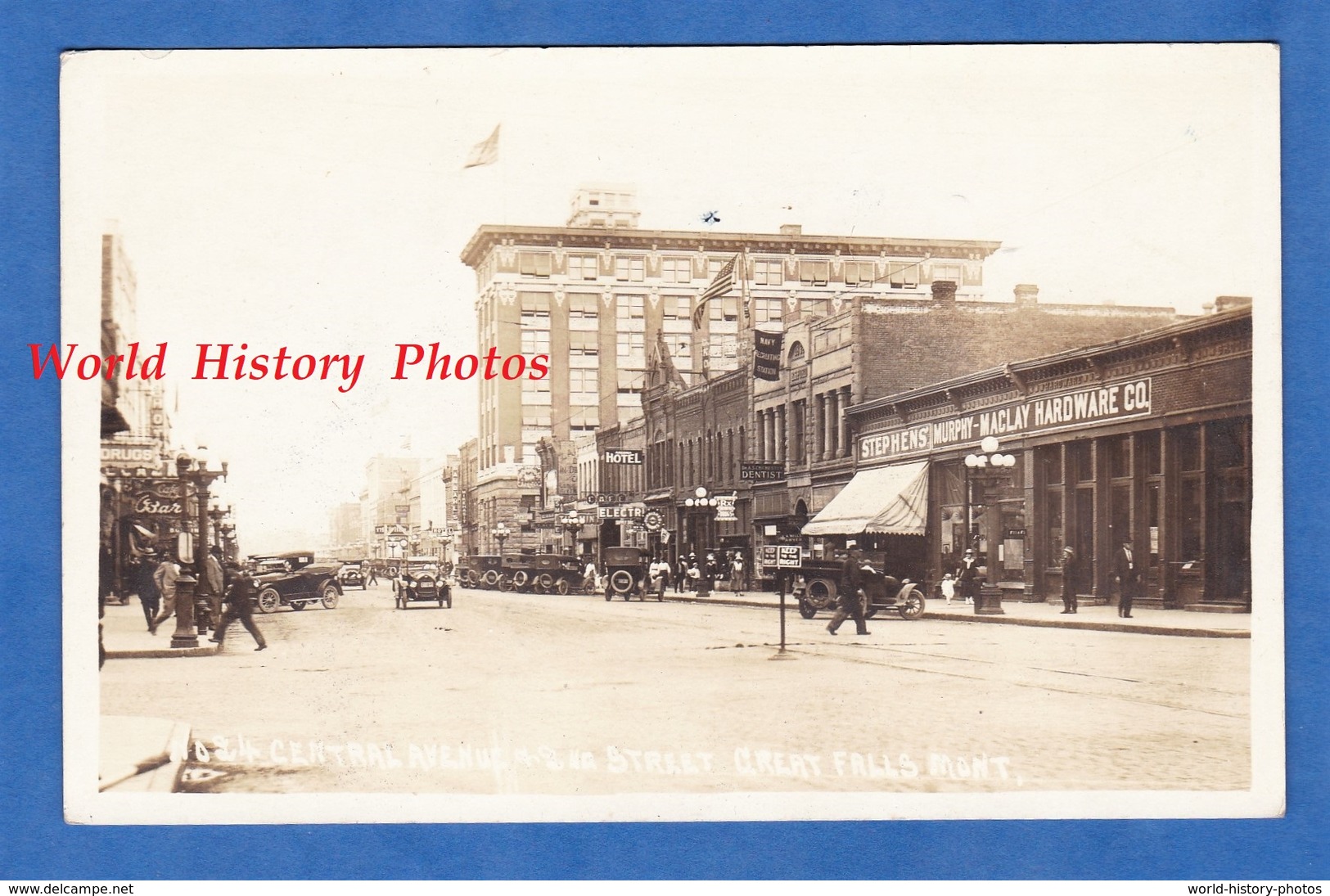 CPA Photo - GREAT FALLS , Montana - Central Avenue - Automobile - Shop Stephens Murphy Maclay Hardware Co. - Great Falls