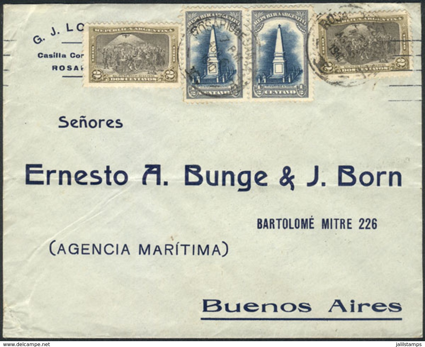 360 ARGENTINA: Cover Sent From Rosario To Buenos Aires On 6/AU/1910, Franked With 5c. Consisting Of GJ.300 Pair + 302 X2 - Other & Unclassified