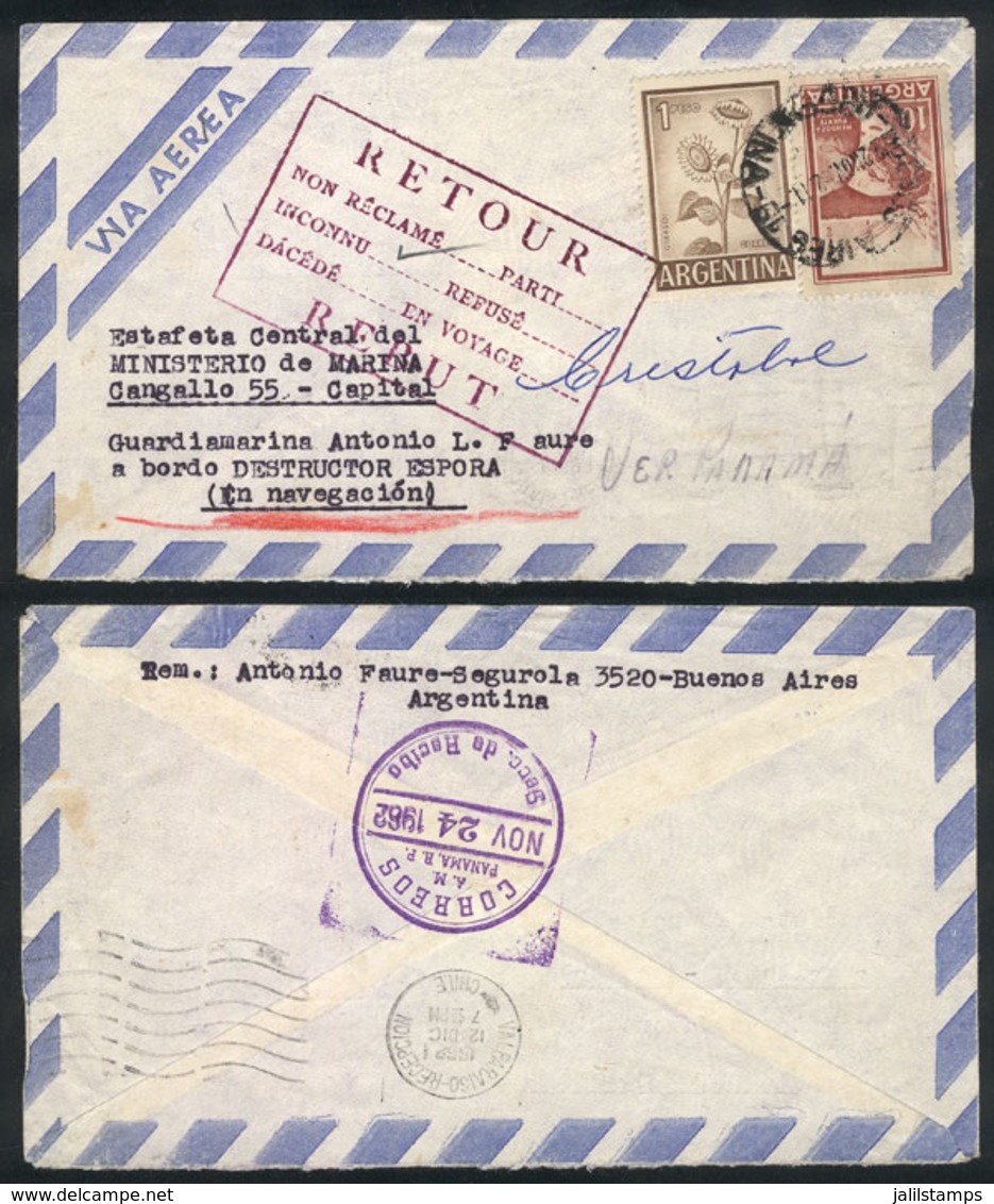 391 ARGENTINA: "Airmail Cover Sent To A Sailor ""aboard Destroyer Espora, At Sea"", Routed Via Cristóbal, Panamá (arriva - Other & Unclassified