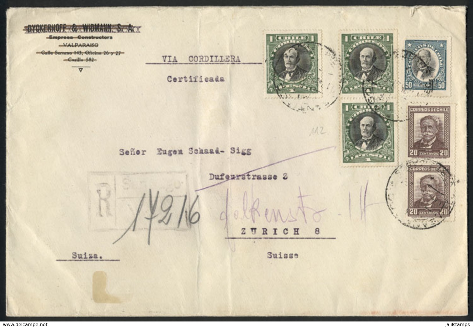 482 CHILE: 4 Covers Sent To Switzerland Between 1929 And 1948, Nice High Postages, Very Fine Quality, Market Value US$50 - Chile