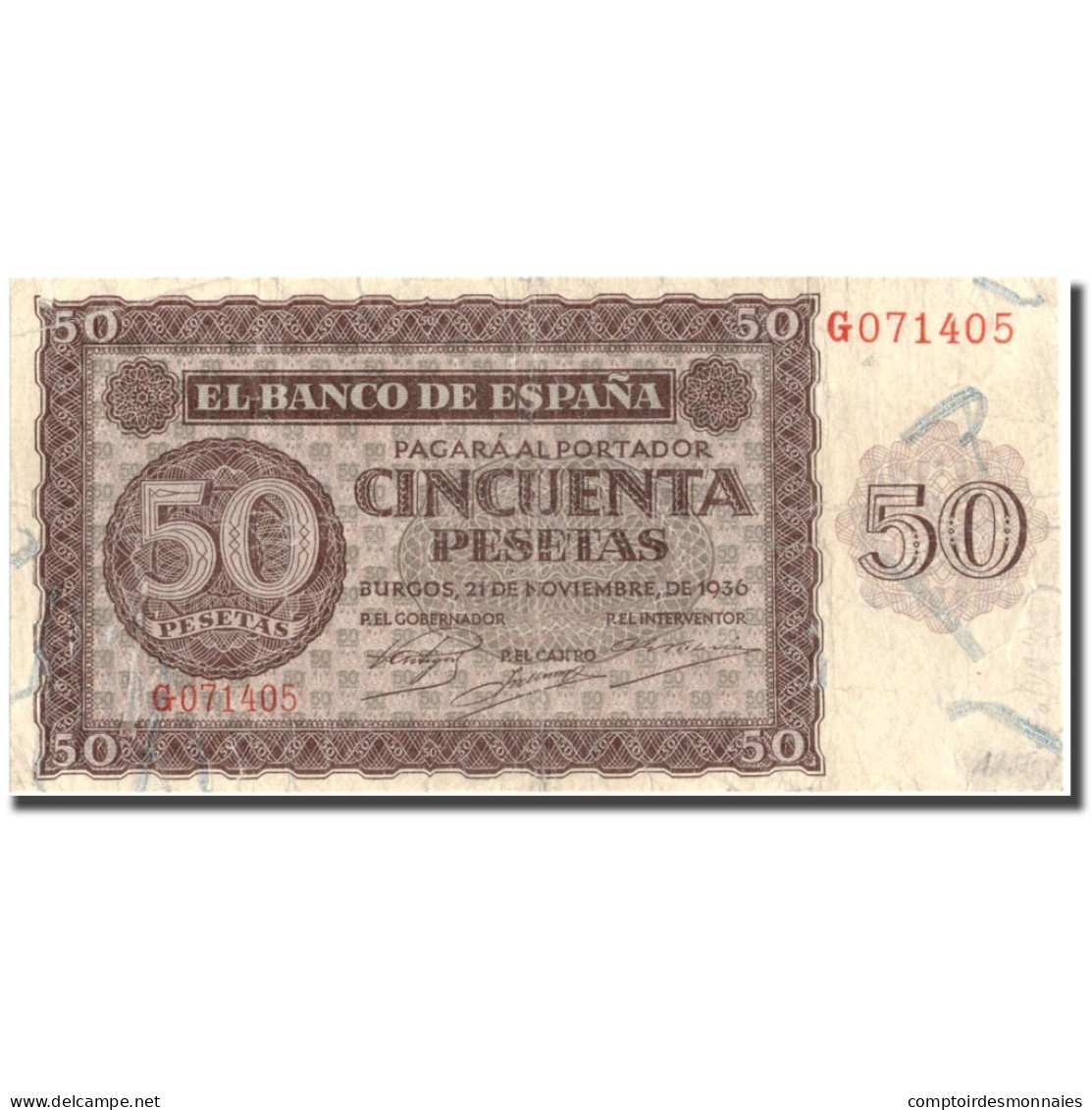 Billet, Espagne, 50 Pesetas, 1936, 1936-11-21, KM:100a, TB - 50 Pesetas