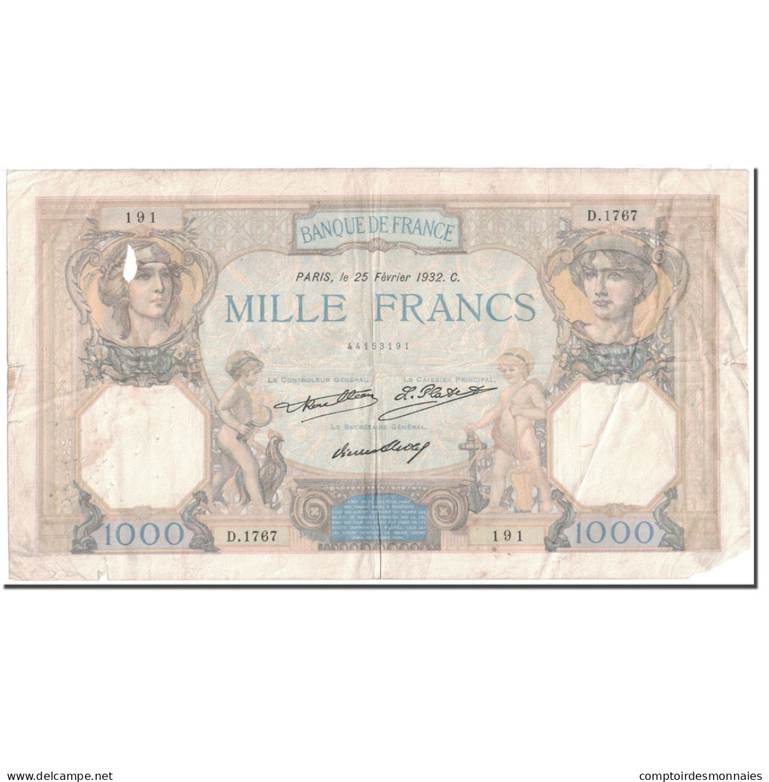 France, 1000 Francs, 1932, 1932-02-25, TB, Fayette:37.6, KM:79b - 1 000 F 1927-1940 ''Cérès Et Mercure''