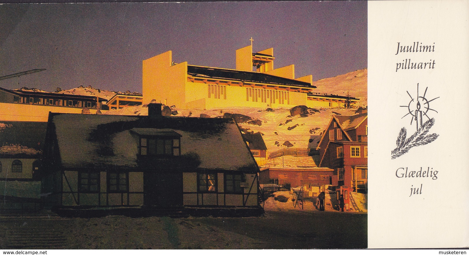 Greenland PPC Juullimi Pilluarit Glædelig Jul Gammelt Hus - Ny Kirke Qaqortoq JULIANEHÅB 1980 Cz. Slania Stamp (2 Scans) - Groenland