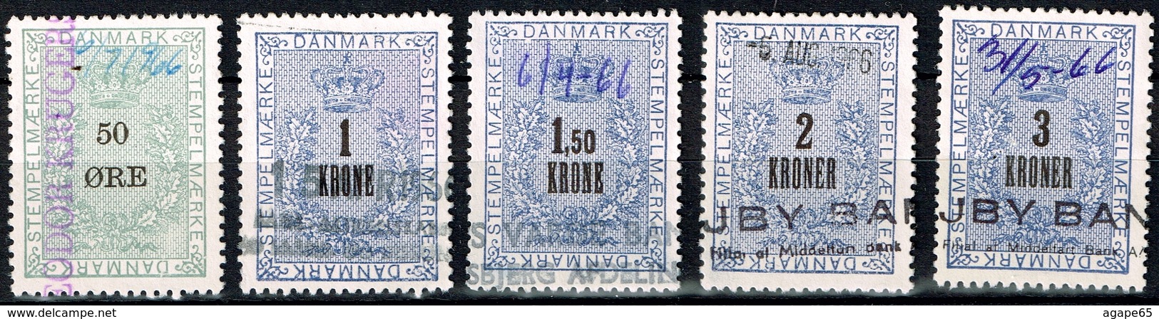 LOTE DE 5 SELLOS DIFERENTES DE TASAS DE DINAMARCA - Revenue Stamps