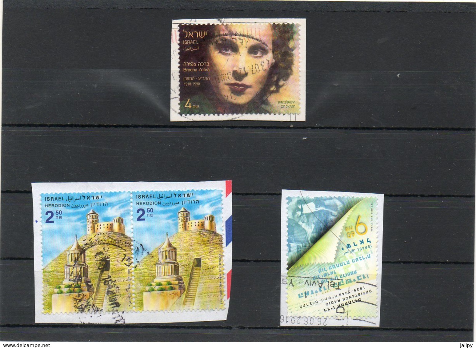 ISRAEL   4 Timbres     2011  2012 Et 2014   Sur Fragment Oblitérés - Used Stamps (without Tabs)