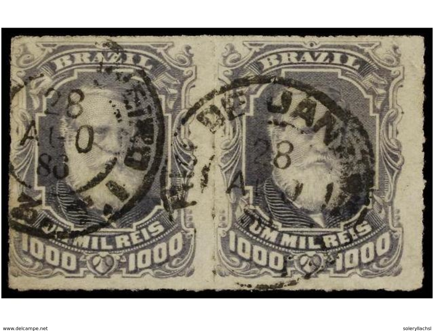 483 ° BRASIL. Sc.77 (2). 1878. <B>1000 Reis</B> Gris. Pareja. Mat. <B>RIO DE JANEIRO</B>. Preciosa. - Sonstige & Ohne Zuordnung