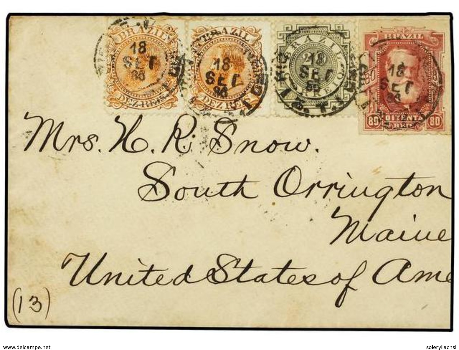 545 BRASIL. Sc.71, 86 (2). 1886. RÍO DE JANEIRO A U.S.A. <B>10 Reis</B> Naranja (2), <B>20 Reis</B> Verde Y <B>80 Reis</ - Sonstige & Ohne Zuordnung